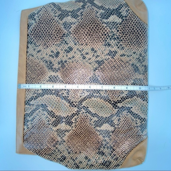 Leather Clutch Snake Skin Pattern Fold Over Large Brown/Tan - Picture 10 of 12
